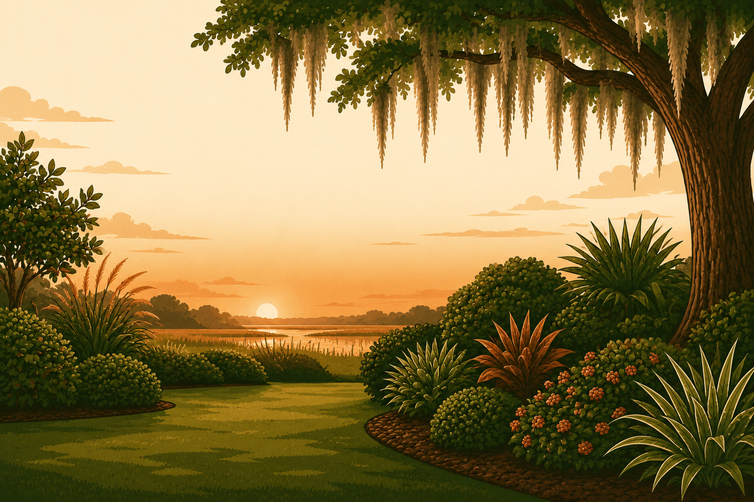 Beautiful Lowcountry landscape at dusk